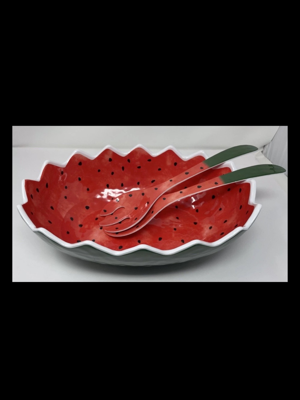Novogratz Watermelon Serving Bowl & Spoon 14” Melamine Summer BBQ Picnic Party